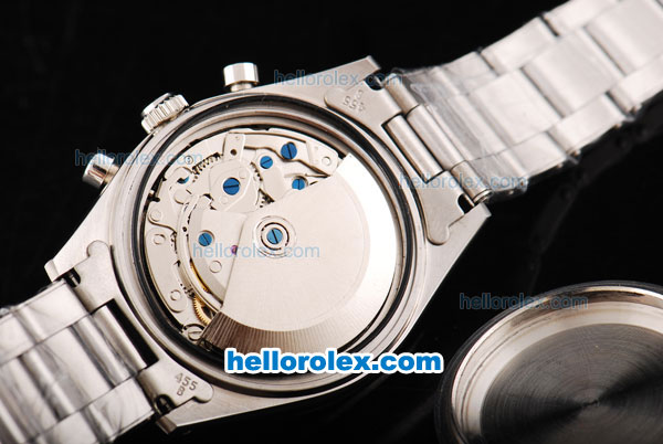 Rolex Daytona Swiss Valjoux 7750 Chronograph Movement Silver Case with Black Dial and White Subdials-Silver Stick Marker - Click Image to Close